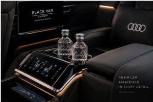 Audi A8 VIP Edition front passenger area with onboard tablet and entertainment features