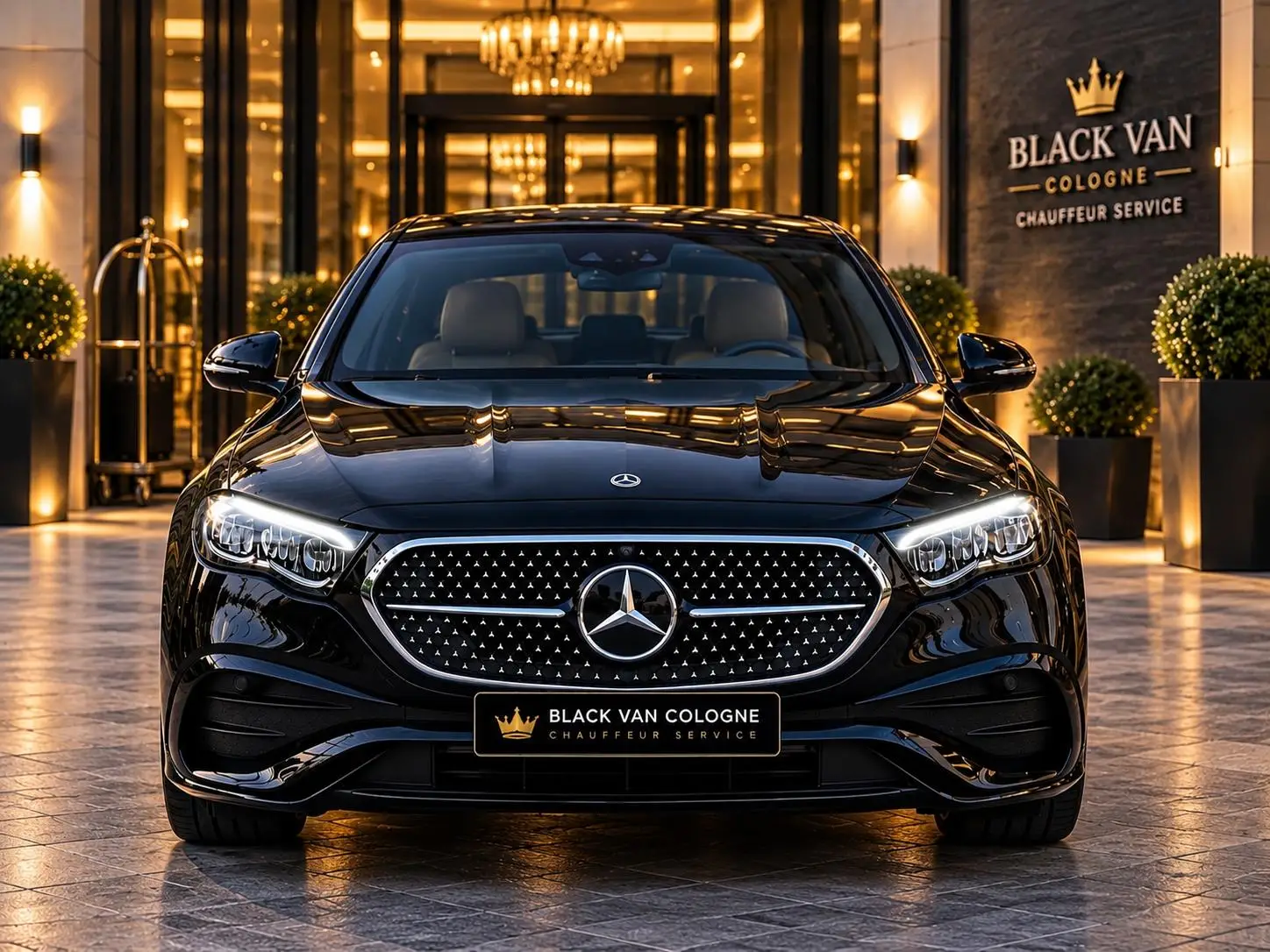 Black Mercedes-Benz E-Class W214 executive chauffeur sedan in Cologne